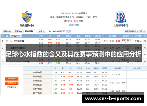 足球心水指数的含义及其在赛事预测中的应用分析